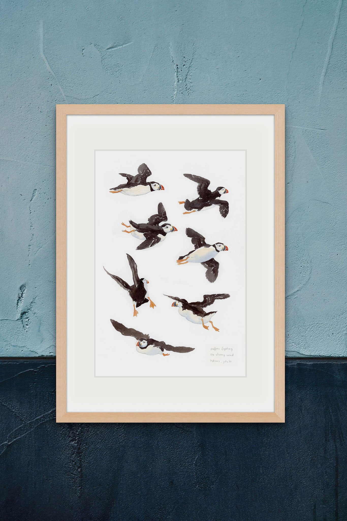 Atlantic puffins in flight
